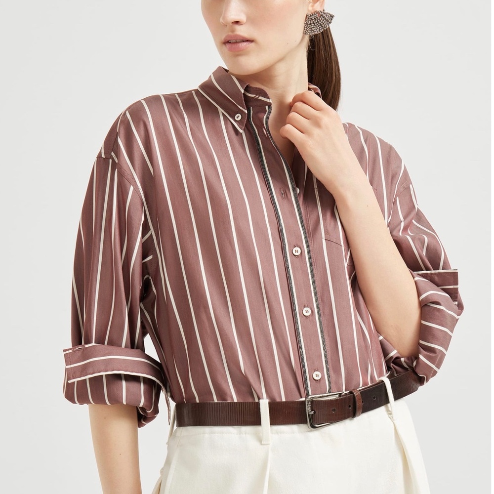 Brunello Cucinelli Women's Striped cotton and silk poplin shirt